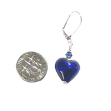 Cobalt Blue Murano Glass Heart Sterling Silver Earrings, Venetian Jewelry - JKC Murano