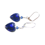 Cobalt Blue Murano Glass Heart Sterling Silver Earrings, Venetian Jewelry - JKC Murano