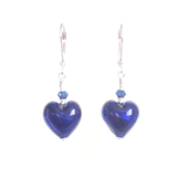 Cobalt Blue Murano Glass Heart Sterling Silver Earrings, Venetian Jewelry - JKC Murano