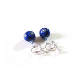 Venetian Glass Cobalt Blue Millefiori Ball Silver Earrings, Clip On Earrings - JKC Murano