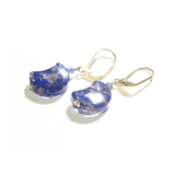 Venetian Glass Blue Copper Moon Gold Earrings By JKC Murano - JKC Murano