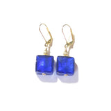 Murano Glass Cobalt Blue Chunky Square Gold Earrings - JKC Murano