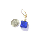 Murano Glass Cobalt Blue Chunky Square Gold Earrings - JKC Murano