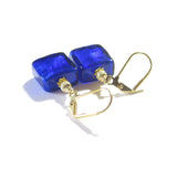 Murano Glass Cobalt Blue Chunky Square Gold Earrings - JKC Murano