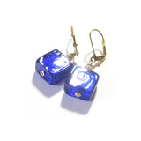 Murano Glass Cobalt Blue Chunky Square Gold Earrings - JKC Murano