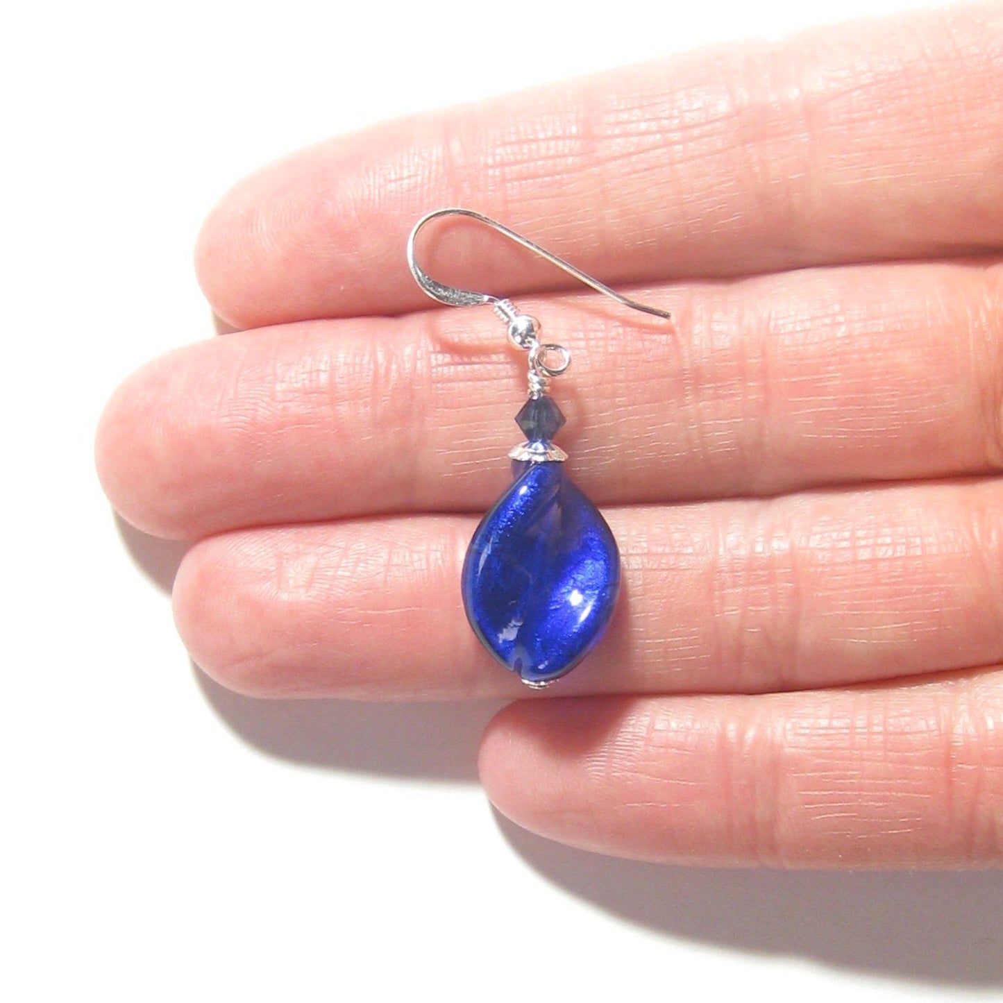 Murano Glass Cobalt Blue 20mm Twist Sterling Silver Earrings - JKC Murano