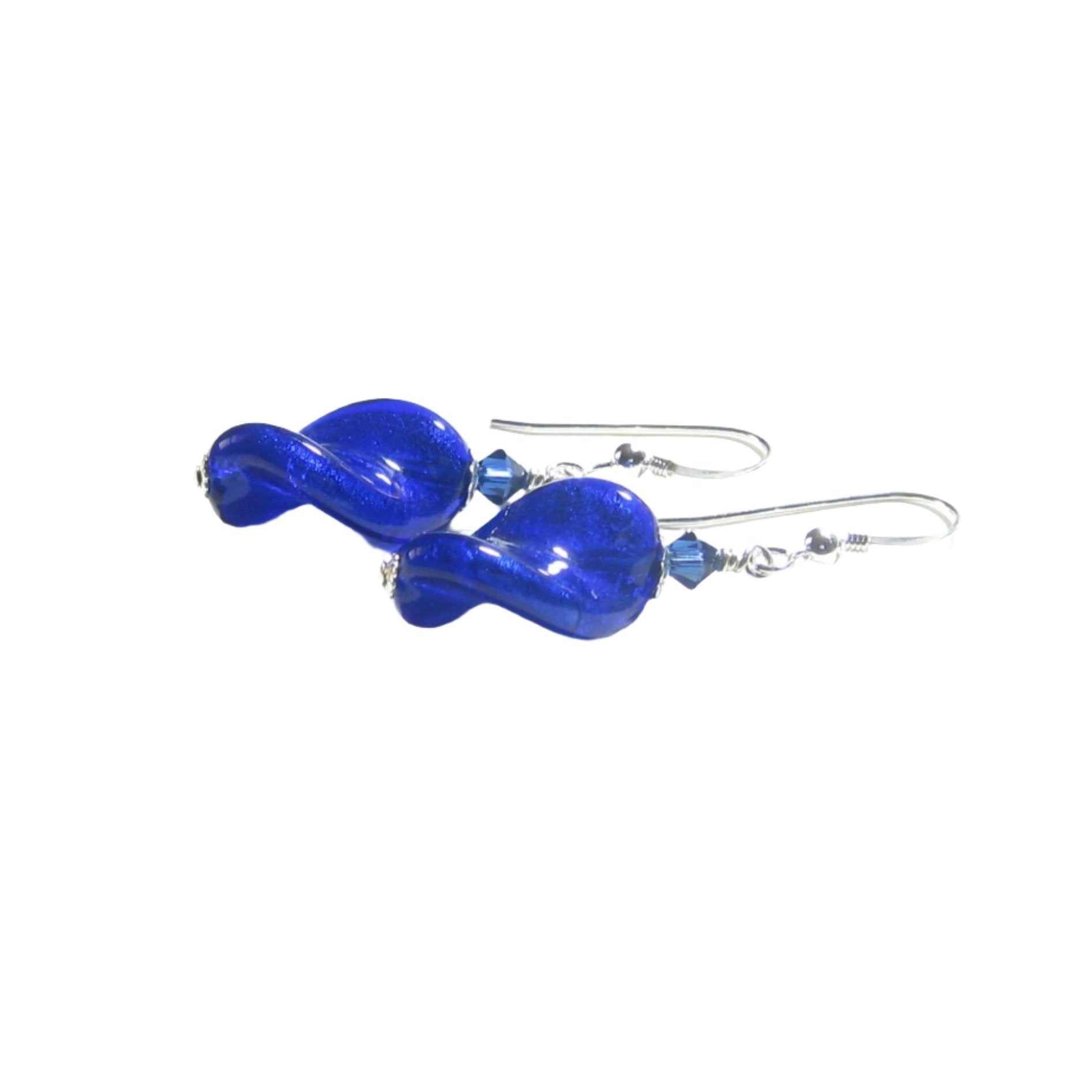 Murano Glass Cobalt Blue 20mm Twist Sterling Silver Earrings - JKC Murano