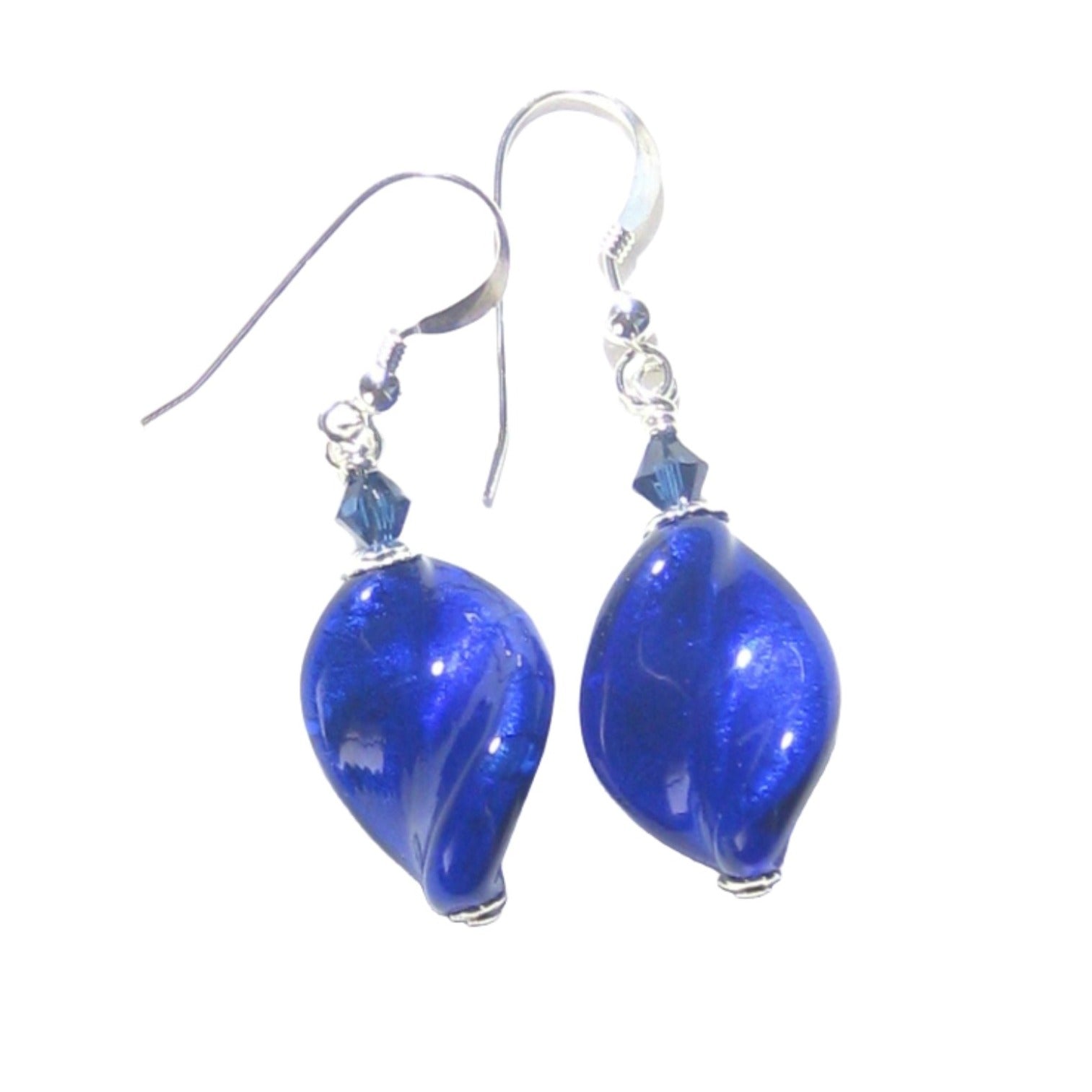Murano Glass Cobalt Blue 20mm Twist Sterling Silver Earrings - JKC Murano