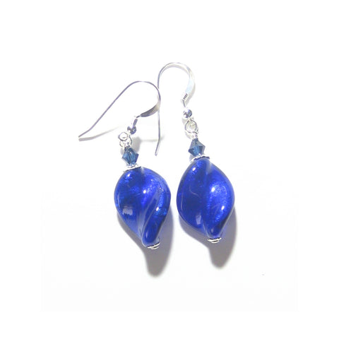 Murano Glass Cobalt Blue 20mm Twist Sterling Silver Earrings - JKC Murano