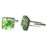 Murano Glass Emerald Green Gold Square Cuff Links - JKC Murano