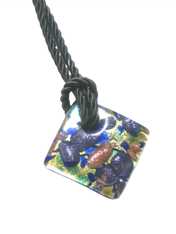 Murano Fused Glass Cobalt Blue Gold Diamond Pendant, Marked Murano - JKC Murano