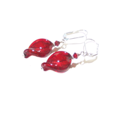 Venetian Glass Large Red Twist Sterling Silver Earrings - JKC Murano