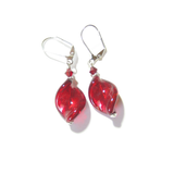 Venetian Glass Large Red Twist Sterling Silver Earrings - JKC Murano