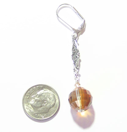 Swarovski Copper Crystal Ball Sterling Silver Drop Earrings - JKC Murano