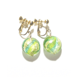 Murano Italian Glass Lime Green Aqua Gold Earrings, Clip Ons - JKC Murano