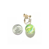 Murano Italian Glass Lime Green Aqua Gold Earrings, Clip Ons - JKC Murano