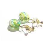 Murano Italian Glass Lime Green Aqua Gold Earrings, Clip Ons - JKC Murano