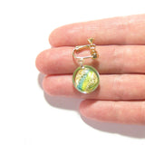 Murano Italian Glass Lime Green Aqua Gold Earrings, Clip Ons - JKC Murano