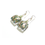 Murano Glass Square Green Copper Square Dangle Gold Earrings, Venetian Jewelry - JKC Murano