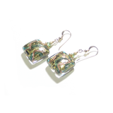 Murano Glass Square Green Copper Square Dangle Gold Earrings, Venetian Jewelry - JKC Murano