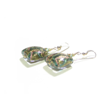 Murano Glass Square Green Copper Square Dangle Gold Earrings, Venetian Jewelry - JKC Murano