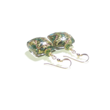 Murano Glass Square Green Copper Square Dangle Gold Earrings, Venetian Jewelry - JKC Murano