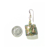 Murano Glass Square Green Copper Square Dangle Gold Earrings, Venetian Jewelry - JKC Murano