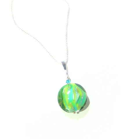 Murano Glass Colorful Aqua Green Disc Pendant - JKC Murano