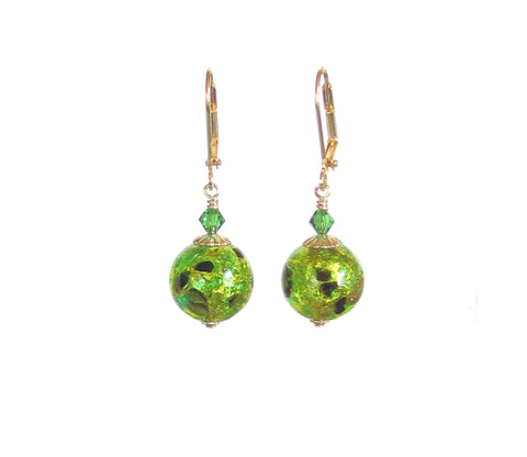 Murano Glass Green Ball Gold Earrings - JKC Murano