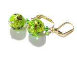 Murano Glass Green Ball Gold Earrings - JKC Murano