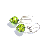 Murano Glass lime Green Leopard Heart Silver Earrings, Venetian Jewelry - JKC Murano