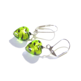 Murano Glass lime Green Leopard Heart Silver Earrings, Venetian Jewelry - JKC Murano