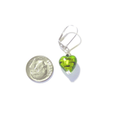 Murano Glass lime Green Leopard Heart Silver Earrings, Venetian Jewelry - JKC Murano