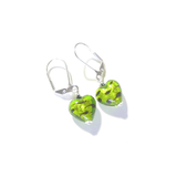 Murano Glass lime Green Leopard Heart Silver Earrings, Venetian Jewelry - JKC Murano