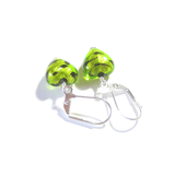 Murano Glass lime Green Leopard Heart Silver Earrings, Venetian Jewelry - JKC Murano