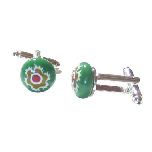 Colorful Green Murano Glass Millefiori Cuff Links, Italian Glass Jewelry - JKC Murano