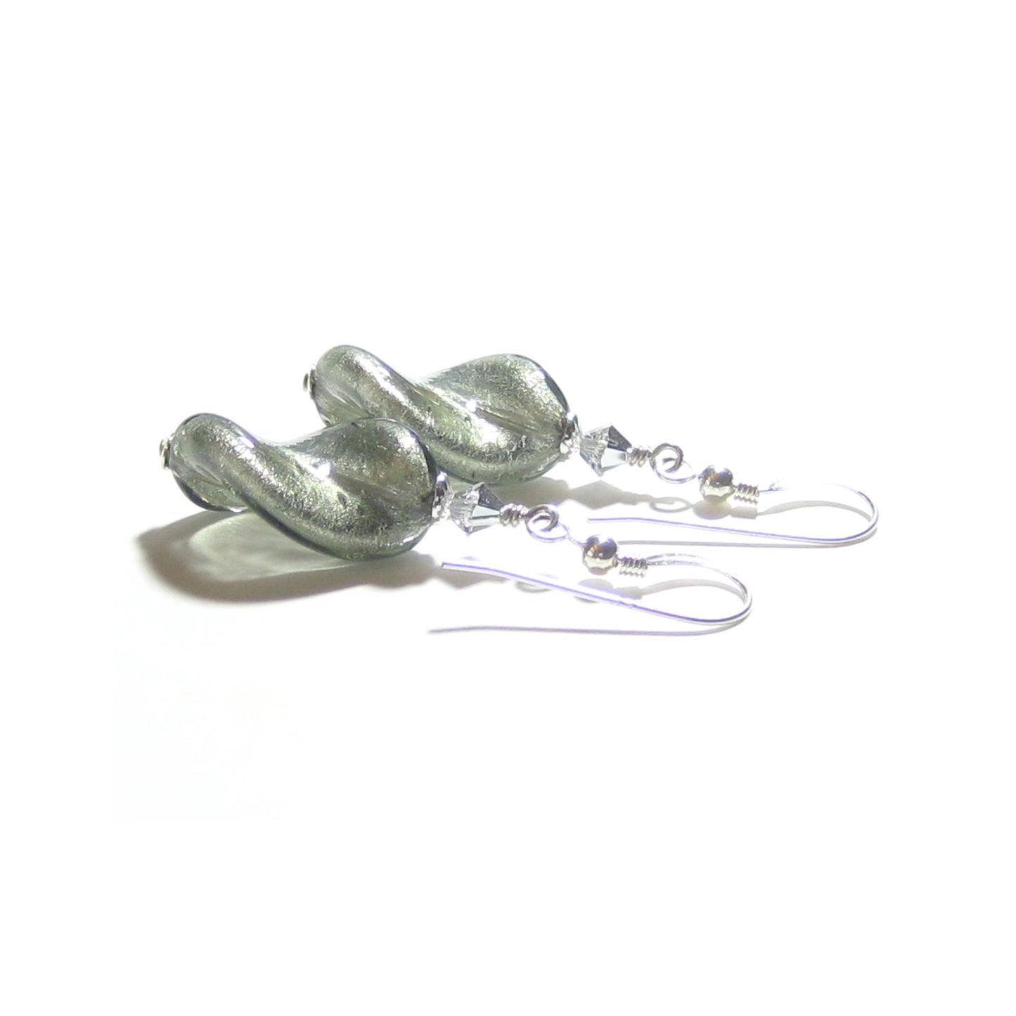 Murano Glass Grey Twist Sterling Silver Earrings - JKC Murano