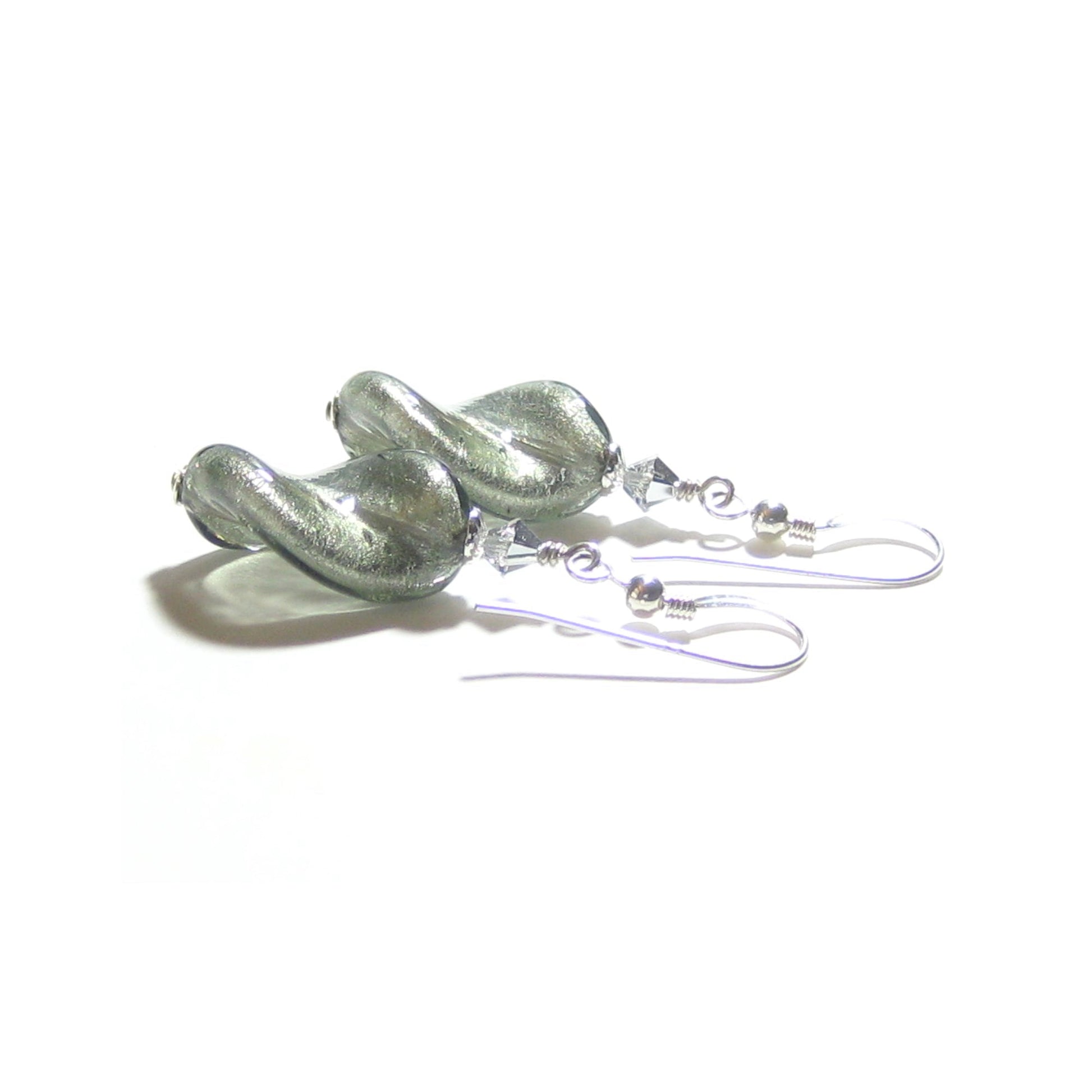Murano Glass Grey Twist Sterling Silver Earrings - JKC Murano
