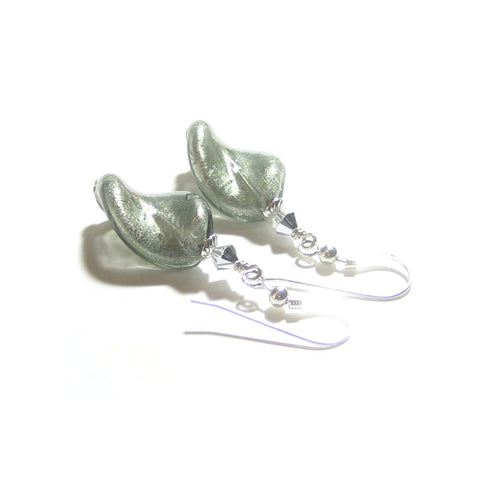 Murano Glass Grey Twist Sterling Silver Earrings - JKC Murano
