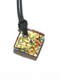 Murano Klimt Inspired Fused Glass Colorful Diamond Pendant, Marked Murano - JKC Murano