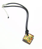 Murano Klimt Inspired Fused Glass Colorful Diamond Pendant, Marked Murano - JKC Murano