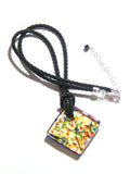 Murano Klimt Inspired Fused Glass Colorful Diamond Pendant, Marked Murano - JKC Murano