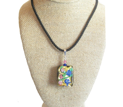 Murano Glass Colorful Millefiori Black Pendant - JKC Murano
