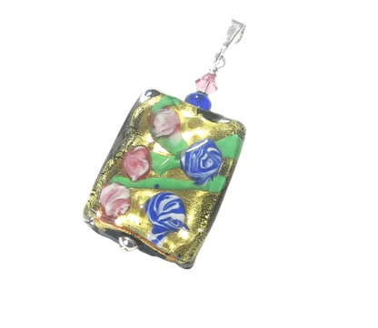 Murano Glass Colorful Millefiori Black Pendant - JKC Murano