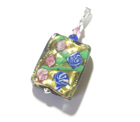 Murano Glass Colorful Millefiori Black Pendant - JKC Murano