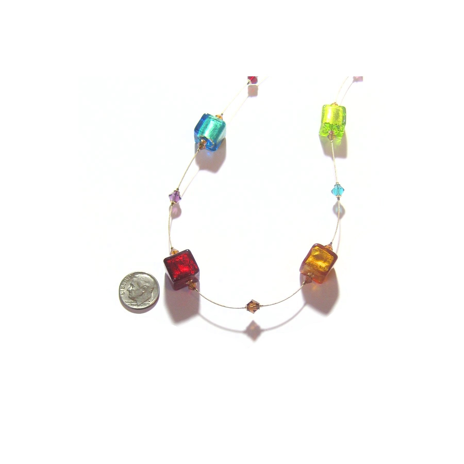 Murano Glass Colorful Large Cube Gold Necklace - JKC Murano