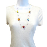 Murano Glass Colorful Large Cube Gold Necklace - JKC Murano