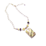 Murano Glass Large Amethyst White Rectangle Pendant Gold Necklace - JKC Murano