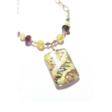 Murano Glass Large Amethyst White Rectangle Pendant Gold Necklace - JKC Murano