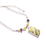 Murano Glass Large Amethyst White Rectangle Pendant Gold Necklace - JKC Murano